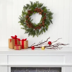 Kirkland's Home Uv-Safe Cedar Grass And Pine Cone Wreath- Wreaths