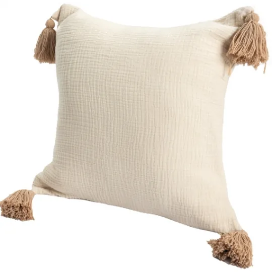 Kirkland's Home Vanilla Gauze Organic Tassel Throw Pillow- Pillows