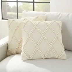 Kirkland's Home Vanilla Knotted Lattice Throw Pillows, Set Of 2- Pillows