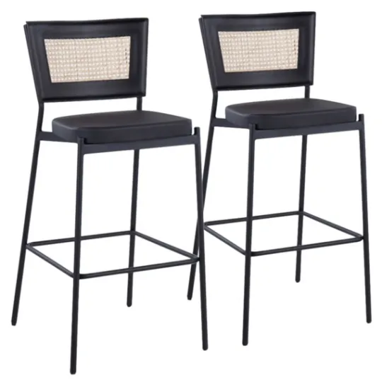 Kirkland's Home Vegan Leather And Rattan Bar Stools, Set Of 2- Bar Stools & Counter Height Stools