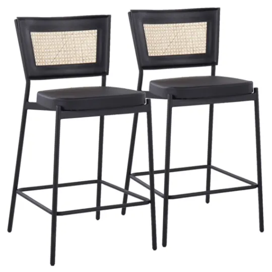 Kirkland's Home Vegan Leather And Rattan Counter Stools, Set Of 2- Bar Stools & Counter Height Stools