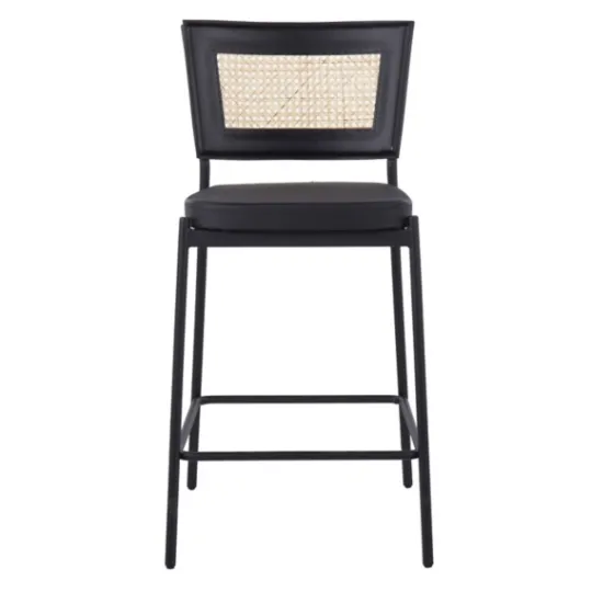 Kirkland's Home Vegan Leather And Rattan Counter Stools, Set Of 2- Bar Stools & Counter Height Stools
