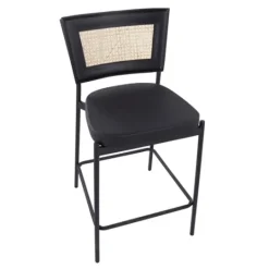 Kirkland's Home Vegan Leather And Rattan Counter Stools, Set Of 2- Bar Stools & Counter Height Stools