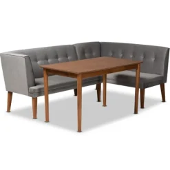 Kirkland's Home Velvet And Walnut Bench 4-Pc. Dining Set- Dining Sets