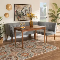 Kirkland's Home Velvet And Walnut Bench 4-Pc. Dining Set- Dining Sets