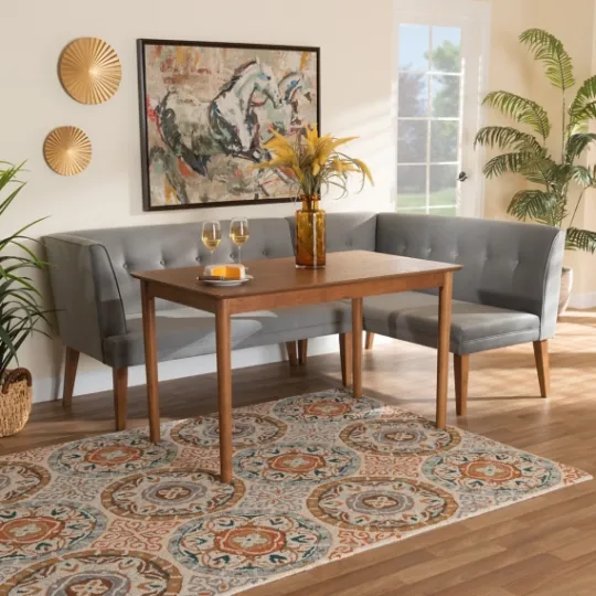Kirkland's Home Velvet And Walnut Bench 4-Pc. Dining Set- Dining Sets
