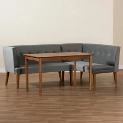 Kirkland's Home Velvet And Walnut Bench 4-Pc. Dining Set- Dining Sets