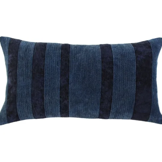 Kirkland's Home Velvet Navy Monochrome Stripe Lumbar Pillow- Pillows