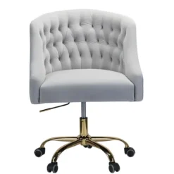Kirkland's Home Velvet Tufted Gold Leg Swivel Office Chair- Office Furniture