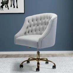 Kirkland's Home Velvet Tufted Gold Leg Swivel Office Chair- Office Furniture