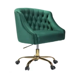 Kirkland's Home Velvet Tufted Golden Leg Swivel Office Chair- Office Furniture