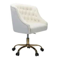 Kirkland's Home Velvet Tufted Golden Leg Swivel Office Chair- Office Furniture
