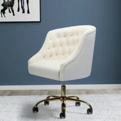 Kirkland's Home Velvet Tufted Golden Leg Swivel Office Chair- Office Furniture