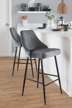 Kirkland's Home Velvet Upholstered Counter Stools, Set Of 2- Bar Stools & Counter Height Stools