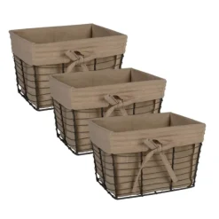 Kirkland's Home Vintage Wire Baskets With Taupe Liner, Set Of 3- Baskets & Boxes
