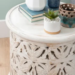Kirkland's Home Vintage Wood Carved Birds Accent Table- Accent & End Tables