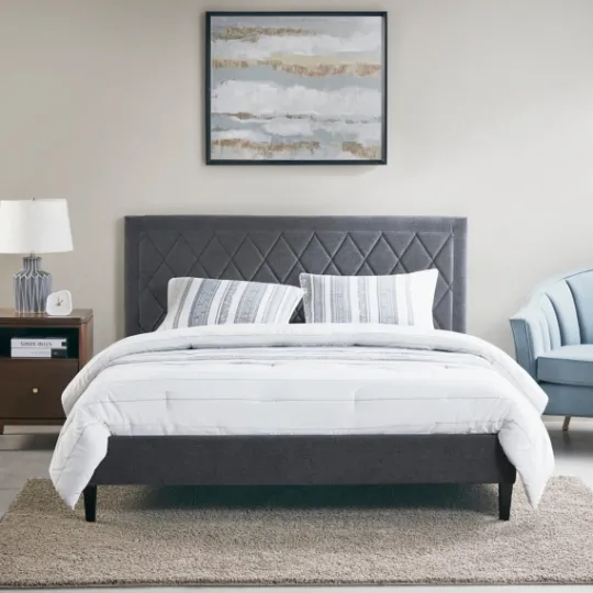 Kirkland's Home Viv Charcoal Diamond Tufted Full Bed Frame- Beds & Headboards