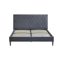 Kirkland's Home Viv Charcoal Diamond Tufted Queen Bed Frame- Beds & Headboards