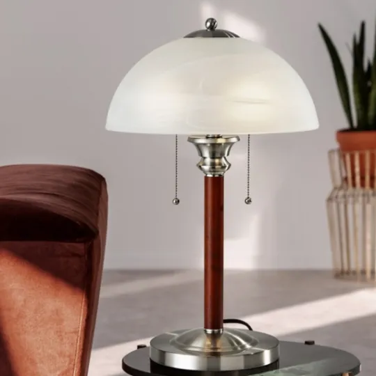 Kirkland's Home Walnut Alabaster Frosted Glass Table Lamp- Desk Lamps & Task Lighting