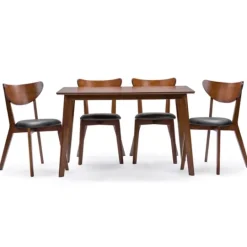 Kirkland's Home Walnut And Black Mid-Century 5-Pc. Dining Set- Dining Sets