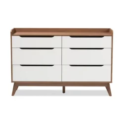 Kirkland's Home Walnut And White Mid-Century Modern Dresser- Dressers & Chests