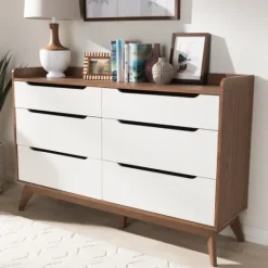 Kirkland's Home Walnut And White Mid-Century Modern Dresser- Dressers & Chests