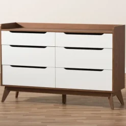 Kirkland's Home Walnut And White Mid-Century Modern Dresser- Dressers & Chests