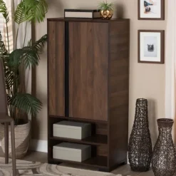 Kirkland's Home Walnut Asymmetrical Shoe Storage Cabinet- Entryway Furniture