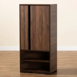 Kirkland's Home Walnut Asymmetrical Shoe Storage Cabinet- Entryway Furniture