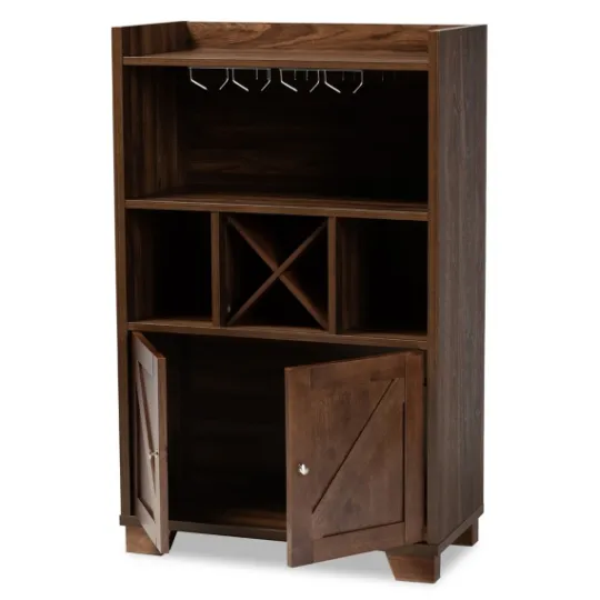 Kirkland's Home Walnut Brown Open Shelf Wine Cabinet- Cabinets & Sideboards