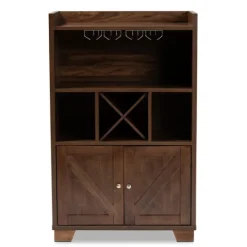 Kirkland's Home Walnut Brown Open Shelf Wine Cabinet- Cabinets & Sideboards