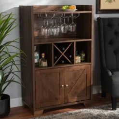 Kirkland's Home Walnut Brown Open Shelf Wine Cabinet- Cabinets & Sideboards
