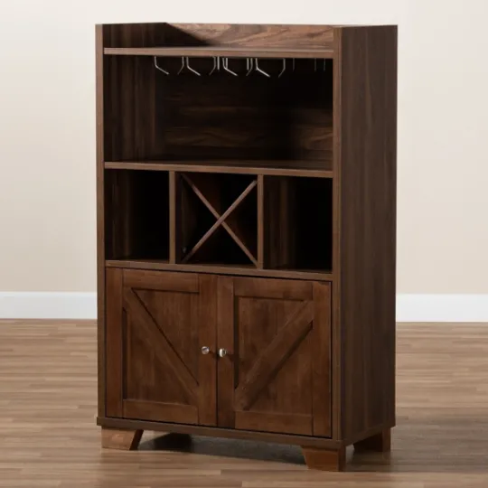 Kirkland's Home Walnut Brown Open Shelf Wine Cabinet- Cabinets & Sideboards