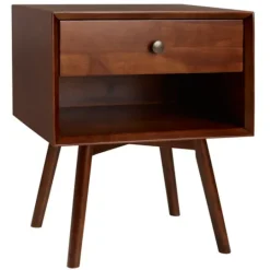 Kirkland's Home Walnut 1-Drawer Mid Century Nightstand- Nightstands