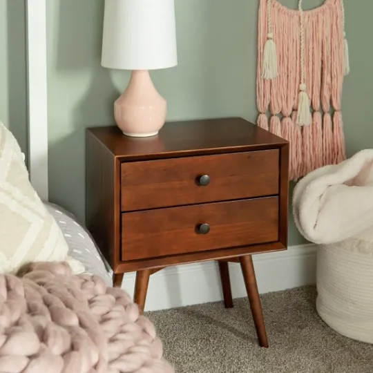 Kirkland's Home Walnut 2-Drawer Mid-Century Modern Nightstand- Nightstands