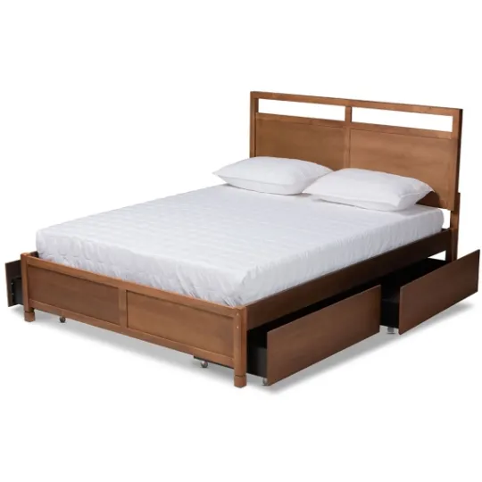 Kirkland's Home Walnut 4-Drawer Queen Bed Frame With Headboard- Beds & Headboards