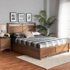 Kirkland's Home Walnut 4-Drawer Queen Bed Frame With Headboard- Beds & Headboards