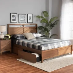 Kirkland's Home Walnut 4-Drawer Queen Bed Frame With Headboard- Beds & Headboards