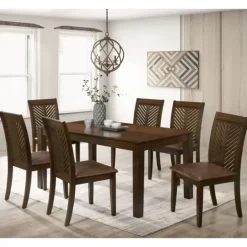 Kirkland's Home Walnut Finish Chevron Inlay Dining Table- Dining Tables