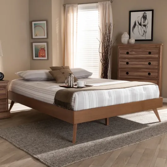 Kirkland's Home Walnut Low Angled Leg King Bed Frame- Beds & Headboards