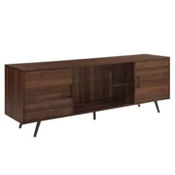Kirkland's Home Walnut Mid-Century Modern Glass Shelf Tv Stand- Tv Stands & Media Consoles