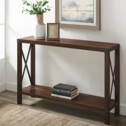 Kirkland's Home Walnut Rustic Farmhouse X-Frame Console Table- Console Tables