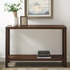 Kirkland's Home Walnut Rustic Farmhouse X-Frame Console Table- Console Tables
