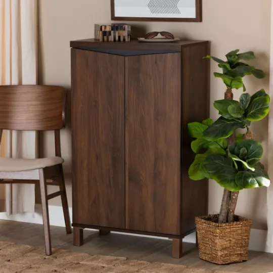 Kirkland's Home Walnut Slim Shoe Storage Cabinet- Entryway Furniture