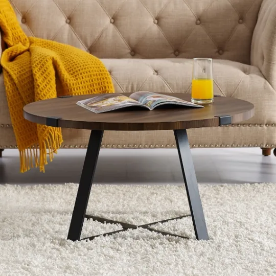 Kirkland's Home Walnut Urban Rustic Round Coffee Table- Coffee Tables