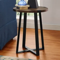 Kirkland's Home Walnut Urban Rustic Round Accent Table- Accent & End Tables