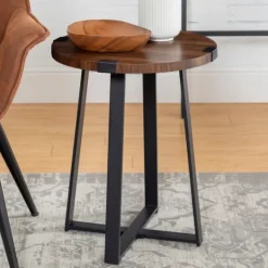 Kirkland's Home Walnut Urban Rustic Round Accent Table- Accent & End Tables