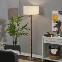 Kirkland's Home Walnut Wood And Silver Floor Lamp, 66 In.- Floor Lamps