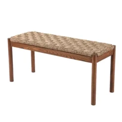 Kirkland's Home Walnut Wood And Woven Seagrass Bench- Benches & Ottomans