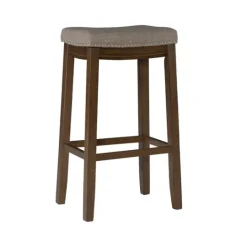 Kirkland's Home Walnut Wood Bar Stool With Cushion- Bar Stools & Counter Height Stools